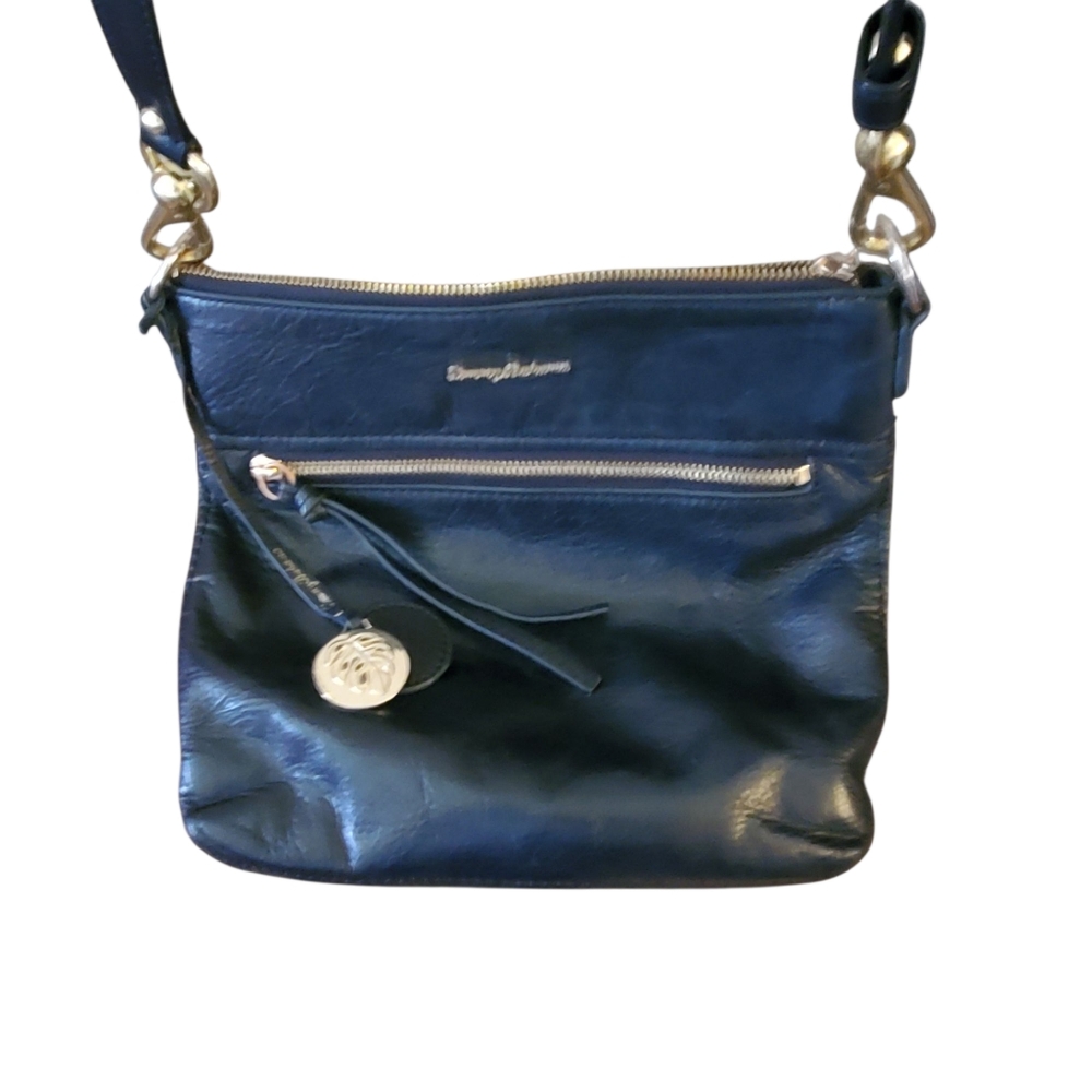Tommy Bahama Black Soft Leather Crossbody Shoulder Bag‎ Boho Casual